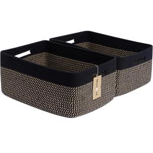 MiniArk Large Storage Baskets for Shelves, Closet Organizers Bins for Clothes Blanket Towels, Baby Nursery, Toy Baskets Box, Woven Rope Baskets, 17 x 13 x 7.5, 2 Packs Woven Brown