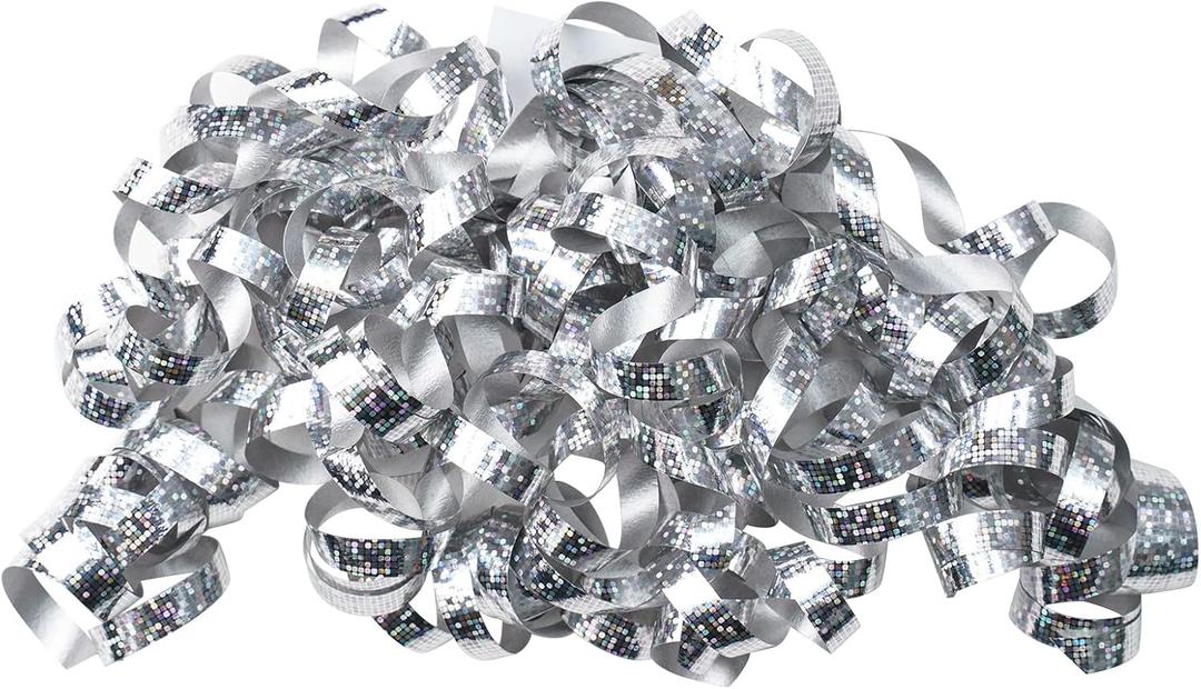 WRAPAHOLIC 12-Count Holographic Silver Self-Adhesive Curly Bows Gift Wrap Accessory - Perfect for Christmas, Birthday, Holiday, Party Favors Decorations