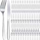 Nuenen 100 Pieces Stainless Steel forks and knives Dinner Flatware Set Tableware Cutlery for Butter Kitchen Restaurant, Dishwasher Safe(Silver,8.4 Inches, 7.1 Inches)