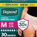 Depend Fresh Protection Adult Diapers, Incontinence Underwear for Women, Disposable, Maximum, Medium, Blush, 30 Count