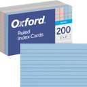 3 x Oxford Ruled Index Cards, Lined Note Cards, Flashcards for School, 4 Assorted Pastel Colors: Gray, Peach, Light Blue and Light Green, 3 Inch x 5 Inch, 200 Cards Per Pack (1017486)