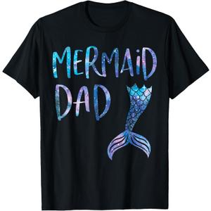Mermaid Dad Tail Matching Mermaid Squad Birthday Party T-Shirt (Blue, L)