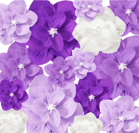 Humyoun Giant Paper Flowers Artificial Large Paper Flower Decoration for Handcrafted Wall Backdrop Christmas Mexican Wedding Graduation Bridal Shower Birthday Party Supplies(Purple Gradient,18 Pcs)