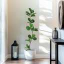 GarveeHome Artificial Fiddle Leaf Fig Tree - 5 ft Fake Plant with Black Nursery Planter, Large Fake Tree for Home or Office Decor - Artificial Plants Indoor Outdoor, Housewarming Gift