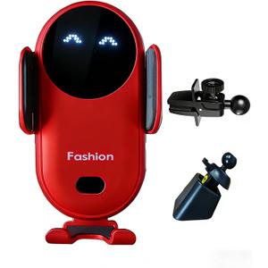 Wireless Car Charger Mount, Cute Car Phone Holder, Automatic Clamping Air Vent Dashboard Smart Phone Holder for iPhone 15/14/13/12/11//XS/XR/8, Samsung S23/22/21/20/Note 20, etc (Red)