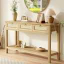 SUPERJARE Rattan Console Sofa Table with Outlets and USB-C Port, 3 Drawer Entryway Table with Synthetic Rattan Surface, Open Shelf, Behind Couch Entry Foyer Hallway Storage, Natural, 11"D x 47.2"W x 31.5"H