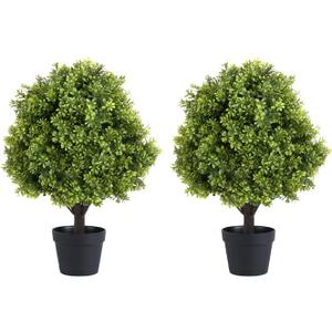 THE BLOOM TIMES 2ft Faux Boxwood Plants Outdoor Set of 2, Topiary Balls Artificial Outside Trees, 24" UV Resistant Fake Greenery Bushes & Shrubs for Front Porch Planter
