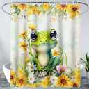 AILONEN Green Frog Shower Curtain,Cute Cartoon Frog Waterproof Fabric Shower Curtain for Bathroom,Beautiful Sunflower Kawaii Tree Frog Shower Curtain Set with Hooks for Kids Boys Girls,72" W*78" H