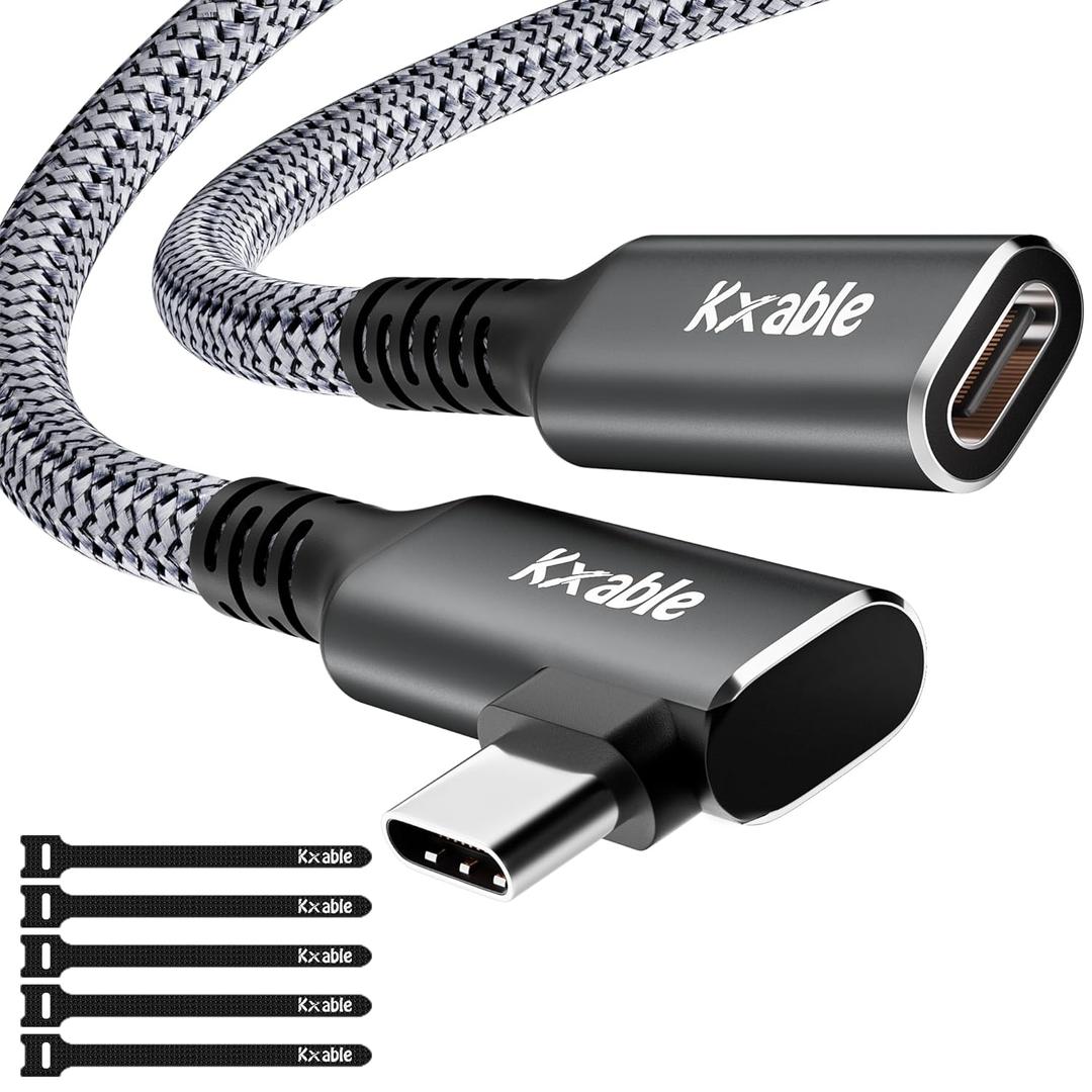 USB C Extension Cable 4 FT, Right Angle Type-C 3.2 Gen 2 Male to Female Extender Cord, 100W Charging 10Gbps Transfer, 4K Video, High Speed for iPhone 15 Pro Max, Galaxy, MacBook, iPad, PSVR2, More