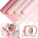Tenare 36 Pieces Waterproof Flower Wrapping Paper Frosted Bouquet Wrapping Paper and 50 Yards Double Face Satin Ribbon for Graduation Bouquet Supplies(Romantic Color)