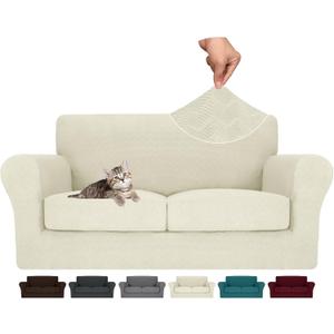 6 Piece Couch Covers for 2 Cushion Couch loveseat Cover, Stretch Love Seat Sofa Slipcovers for Dogs Pet, Thick Furniture Protector with 2 Seat Cushion (55"-69", Beige)