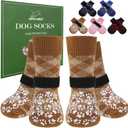 EXPAWLORER Dog Socks for Cold Winter Snow to Prevent Licking Paws, Anti Slip Doggie Booties Grippy Shoes for Hardwood Floors, Boots & Paw Protectors for Small Medium Large Senior Dogs Khaki M