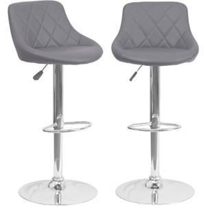Zlinke Set of 2 Adjustable Bar Stools PU Leather Swivel Bar Chair with Shell Back Pub Chairs Counter Height Home Kitchen Dining Room Chairs(Gray