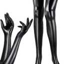 SATINIOR Women's Carnival Halloween Costume Elastic Spandex Shiny Wet Long Gloves and Thigh High Stockings (Black)