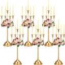 Rtteri 6 Pcs Gold Candelabra Candlestick Holder Metal Candle Stand Candelabra for Taper Candles Table Centerpieces Wedding Christmas Holiday Birthday Party (12.2 x 12.2 x 26.4 Inch,5 Arm)