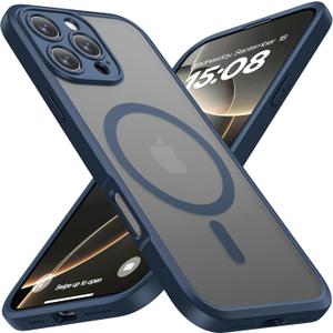 ImpactStrong Magnetic Guard Designed for iPhone 15 Pro Max Case [Camera Protection] [Military Grade Drop Tested] [Compatible with MagSafe] Slim Translucent Matte Phone Case (6.7") - Navy Blue