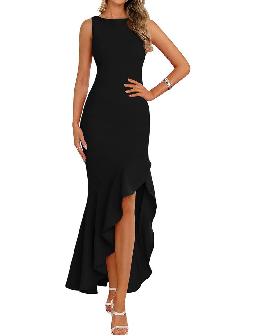 PRETTYGARDEN Wedding Guest Dresses for Women 2026 Summer Formal Gala Maxi Dress Ruffle Mermaid Cocktail Long Dresses S