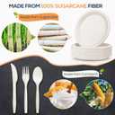 Gezond Compostable Paper Plates 250pcs Disposable Plates Heavy-Duty Paper Plates Biodegradable White Plates for Party Sugarcane Plates Cornstarch Forks Knives Spoons for 50 Guests