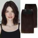 S-noilite Short Clip in Hair Extensions Human Hair 2PCS 2 Clips Clip in Hairpieces For Women Adding Volume 16g 4Inch-Dark Brown