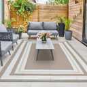 Outdoor Rug 9x12 Reversible Patio Rug Outdoor Plastic Straw Rug Modern Bordered Area Rug Waterproof for Deck RV Outside Rug for Patio Backyard Picnic Camping Beach Balcony Grey Beige