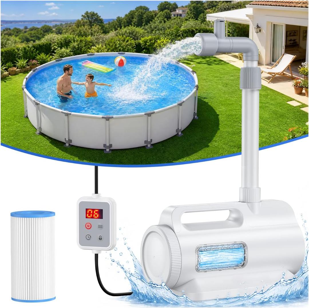 1200 GPH Above Ground Pool Filter Pump with Timer, Plug & Play Submersible Filter System, No Hose or Air Bleeding Needed, Adjustable Flow Rate & Height, Visible Filter Window UV-Resistant Pools Pumps