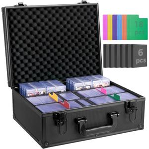 Top Loader Storage Box, Trading Card Case for Sports Cards, Fits 3" x 4" 35PT Rigid Card Holder with 18 Colorful Dividers and 6 Foam Stoppers, Holds 600+ Top Loaders, Cards Case Holder