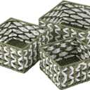 OIAHOMY Storage Baskets Paper Rope Shelf Baskets, Handwoven Small Wicker Bins for Home, Set of 3-Green & White