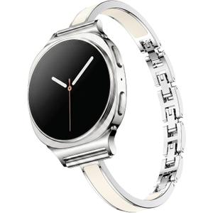 Mosonio Slim Elegant Band Compatible with Samsung Galaxy Watch 8 40mm 44mm for Women, Dressy Metal Bands with Embedded Silicone Accents and Easy-adjust Link Clasps for Galaxy Watch 8