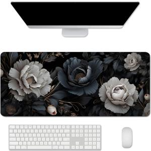 Black and White Mouse Pad,Floral Mouse Pad Desk Mat,Large Mousepad