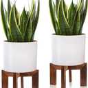 Gendral Forwepup 2 Pack Wood Plant Stand, Mid Century Modern Planter Stand Rattan Flower Pot Stand, Low Short Plant Stands Indoor - Boho Rustic Wooden Stool for Plant Pot Holder, Fit 5-15 Inch Pot