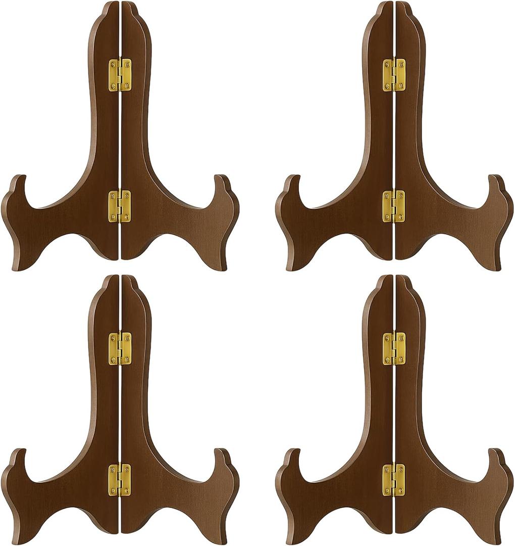 Tatuo 4 Packs 4 Inch Wooden Display Stand Decorative Plate Stands for Display Picture Frame Holder Easels(Brown)