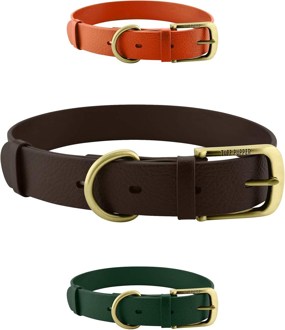 Tuff Pupper Classic Heavy Duty Dog Collar | 10x Stronger Than Leather | 100% Waterproof & Odor Proof Dog Collar | Tough Rust-Proof All Metal Hardware (Dark Brown)