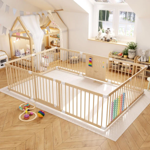 Extra Large Wooden Playpen (8/10 Panel) Shape & Size Adjustable Playpen for Babies and Toddlers, Baby Fence Play Yard with Door, Baby Gate Play Pen for Kids Activity Center 94”×63”