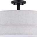 4 Lights 20 Inch Semi Flush Mount Close to Ceiling Light Fixture,Linen Fabric Shade Black Finish for Bedroom,Living Room,Dining Room Hallway