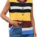 Tankaneo Womens Color Block Striped Sweater Vest Tops Summer Casual Button Up Knit Sleeveless Cardigan Tank Tops (L)
