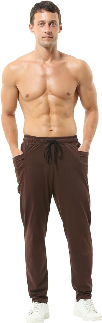 Hoerev Mens Cotton Running Athletic Sports Fashion Walking Running Yoga Breathable Pants Trousers (Brown, XL)