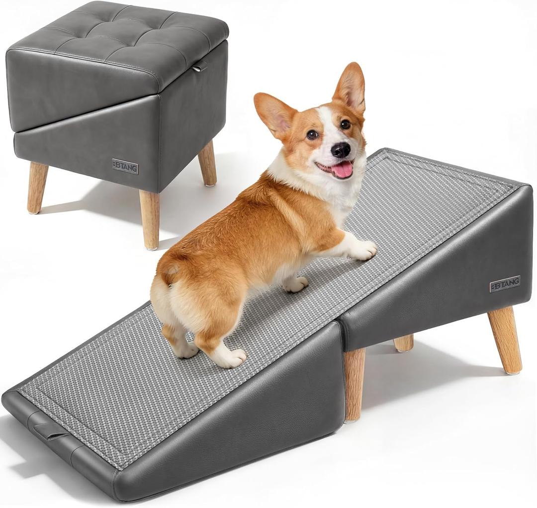 Dog Stairs for Small Dogs 16" H - Upgraded Non-Slip Dog Ramp for Couch
Foldable 2-in-1 Pet Ramp and Ottoman, Pet Stairs for Puppy, Pet Steps with Solid Wood Frame (Grey)