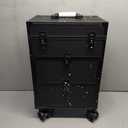 Rolling Makeup Train Case with 2 Large Drawers Cosmetology Case on Wheels Nail Carts Organizer Case Make Up Artist Tattoo Travel Case with Wheels Salon Trolley Black