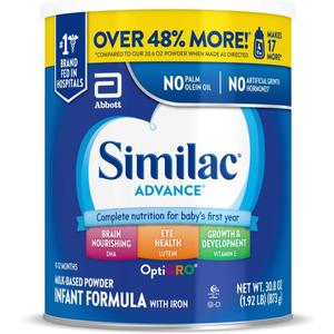 Similac Advance Infant Formula With Iron, Baby Formula Powder, 30.8-oz Value Can (EXP 12/01/27)