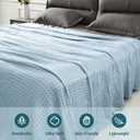 Aganear Cooling Waffle Blanket Queen Size for Hot Sleepers,Lightweight Cotton Summer Blanket of Rayon Derived from Bamboo.Breathable,Soft,Luxury for Bed,Couch and Sofa.Blue,90x90 Inches