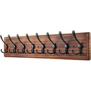 Coat Rack Wall Mount, Wooden Heavy Duty Coat Rack for Wall,8 Triple Coat Hanger Hooks for Hanging Coats,Jacket,Hat,Clothes (Brown, 8 Hooks)