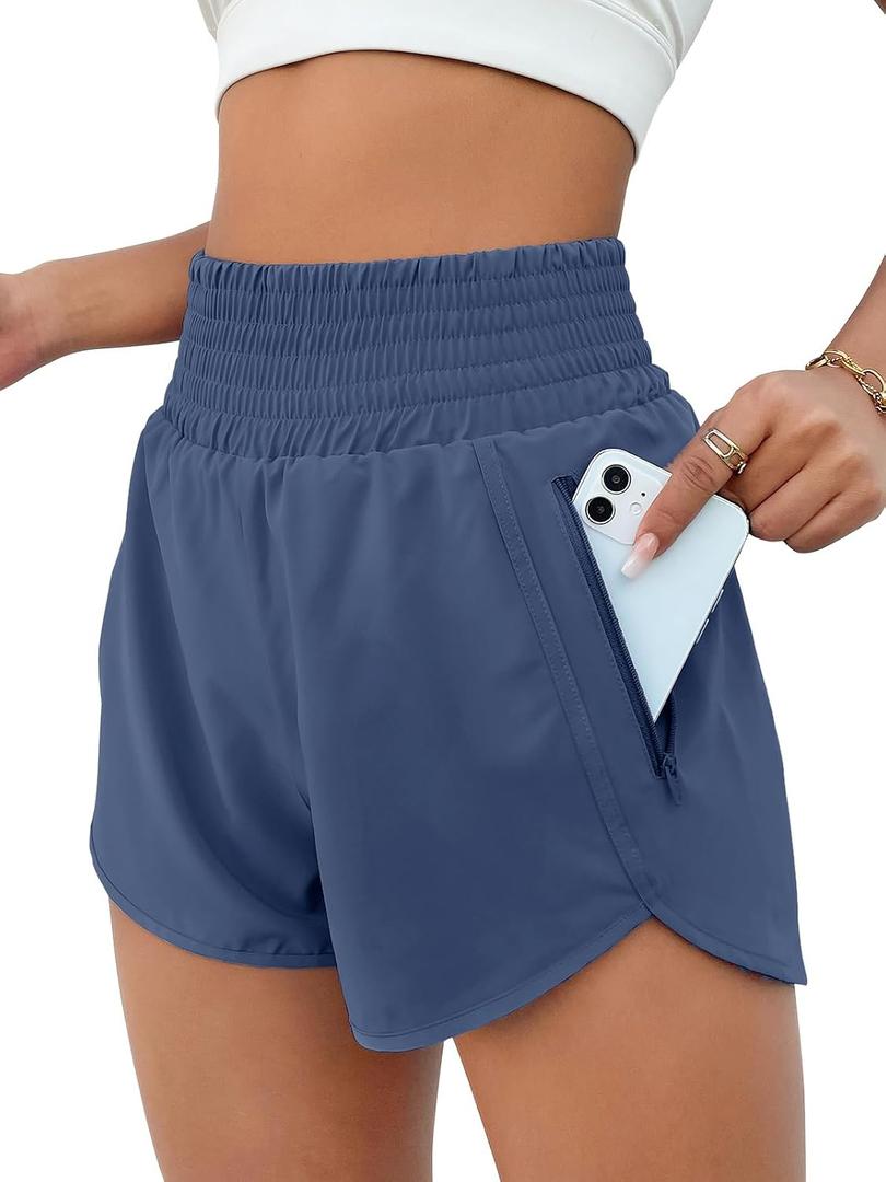 BMJL Women's Athletic Shorts High Waisted Running Short Pocket 2.5" Sporty Shorts Gym Workout Shorts (Blue, S)