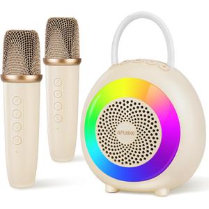 Mini Karaoke Machine for 3+ Kids & Adults, Portable Bluetooth Speaker with 2 Wireless Microphones Toys & 6 Dynamic Light & Sound Modes, Perfect for Karaoke, Singing, Party, Holiday Birthday Gift