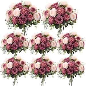 Geosar 8 Bundles Artificial Peonies Flowers Fake Silk Peony Bouquet Faux Peonies Flowers Bulk for Decoration Vase Floral Arrangements Wedding Party Table (Dusty Pink, Dusty Rose)