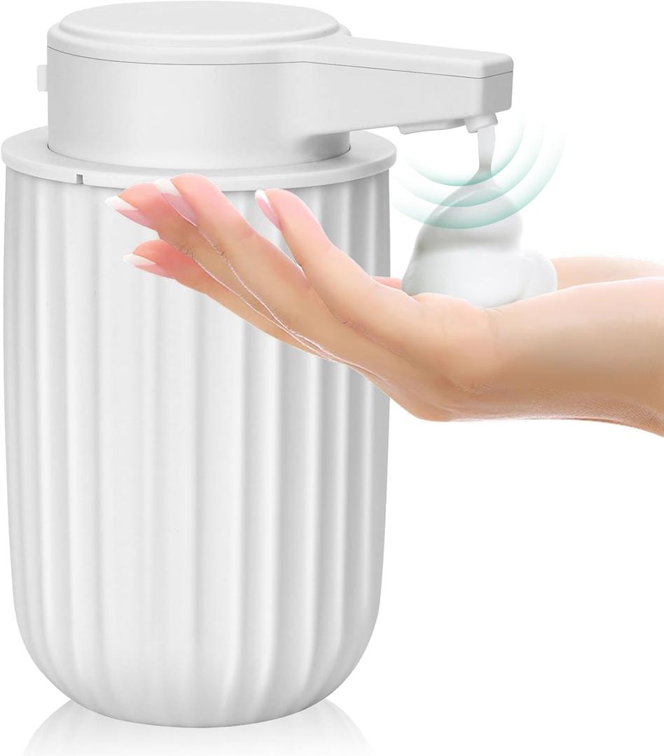 Automatic Soap Dispenser Foaming Touchless: 9oz Plastic White - Rechargeable Electric Smart Auto Foam Soap Dispenser - Bathroom Kitchen Hand Dish Lotion