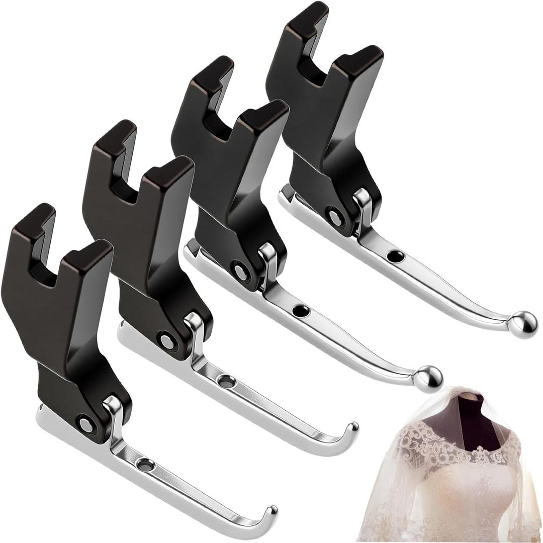 4 Pcs P369 New Bead Sequin Special Presser Foot, Sewing Machine Feet, Wedding Dress Bead Fabric Sewing Machine Accessory No-bead-tapping, Anti-curl & Fabric-holding for Evening Gown(4pcs Mix)