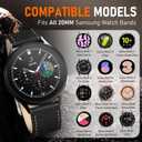 Leather Band for Men Compatible with Samsung Galaxy Watch 7/6/5/4/Active 2 40mm 44mm/Watch 6 Classic 43mm 47mm/Watch 5 Pro 45mm/Watch 4 Classic 42mm 46mm, 20mm Wristband Replacement Strap
