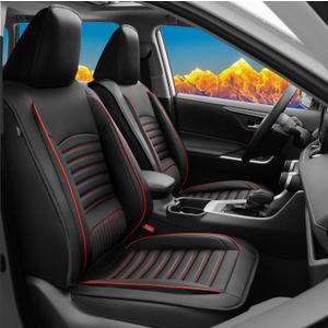 Custom Fit Toyota RAV4 Car Seat Covers Fit for 2019-2024 2025 LE,XLE,XLE Premium Limited Automotive Cushion Protector Replacement, Waterproof Faux Leather(Full Set,Black&Red)