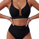 BMJL Womens High Waisted Bikini Sets Ribbed Two Piece Swimsuit V Neck Cutout Lace Up Back Bathing Suit 2026 Summer, M
