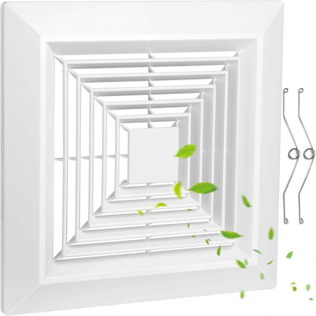 Reinforced 97011723 Bathroom Exhaust Fan Cover with Springs,ABS Plastic Square Ceiling Laminar Air Flow Air Conditioning Grilles Diffusers,Air Diverter,vent cover,Ventilation Fan (1, 9in)